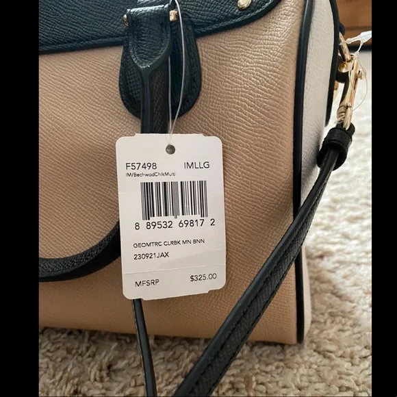 Coach mini Bennett satchel purse NWT black, tan and white - Picture 3 of 4